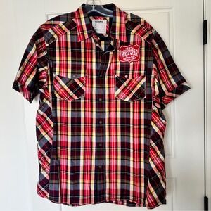 Rocawear Denim Co. Y2K Master Builders Red Plaid Cotton SS Snap‎ Front Shirt XL